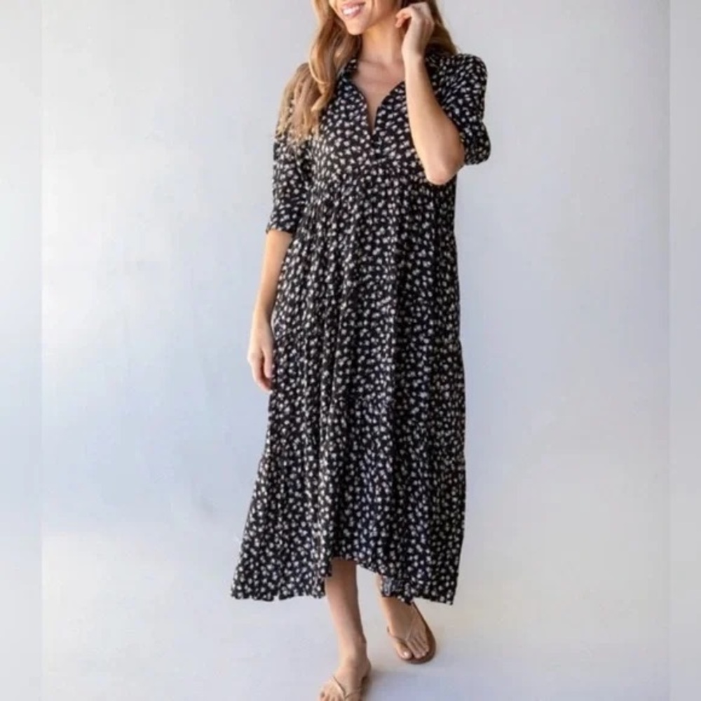 NATURAL LIFE Black Floral Midi Dress